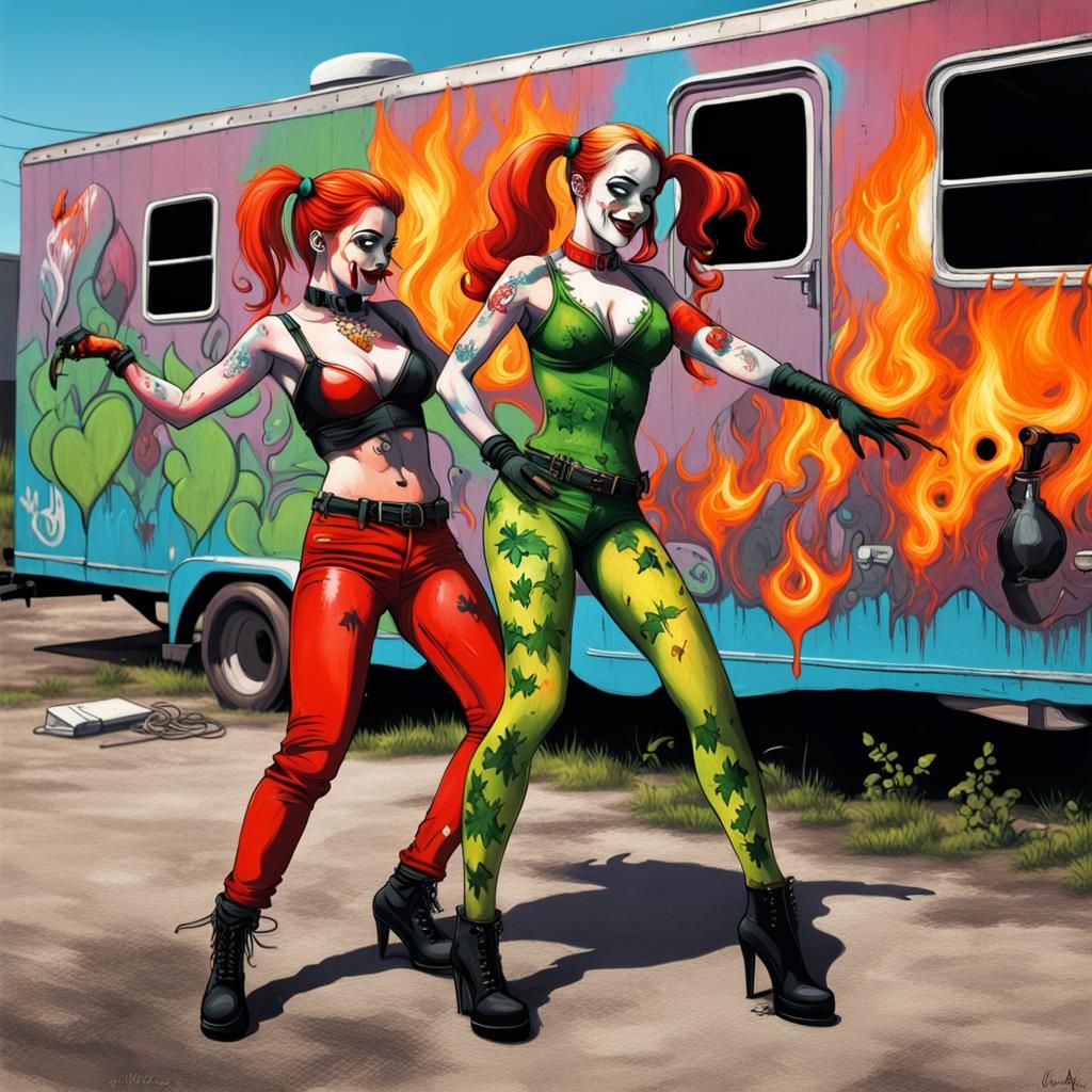 Poison Ivy and Harley Quinn Graffiti Art