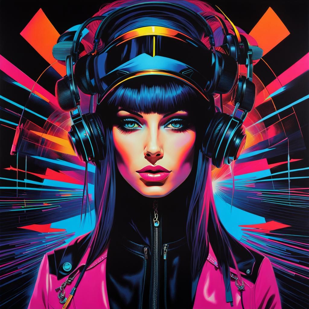 Cyberpunk Disco DJ Portrait in Blacklight