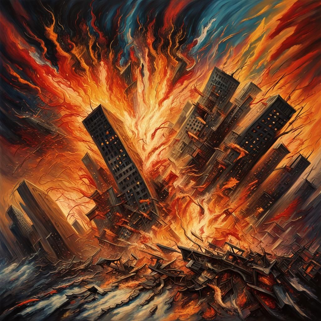 Apocalyptic Explosion in Cityscape: Abstract Expressionism
