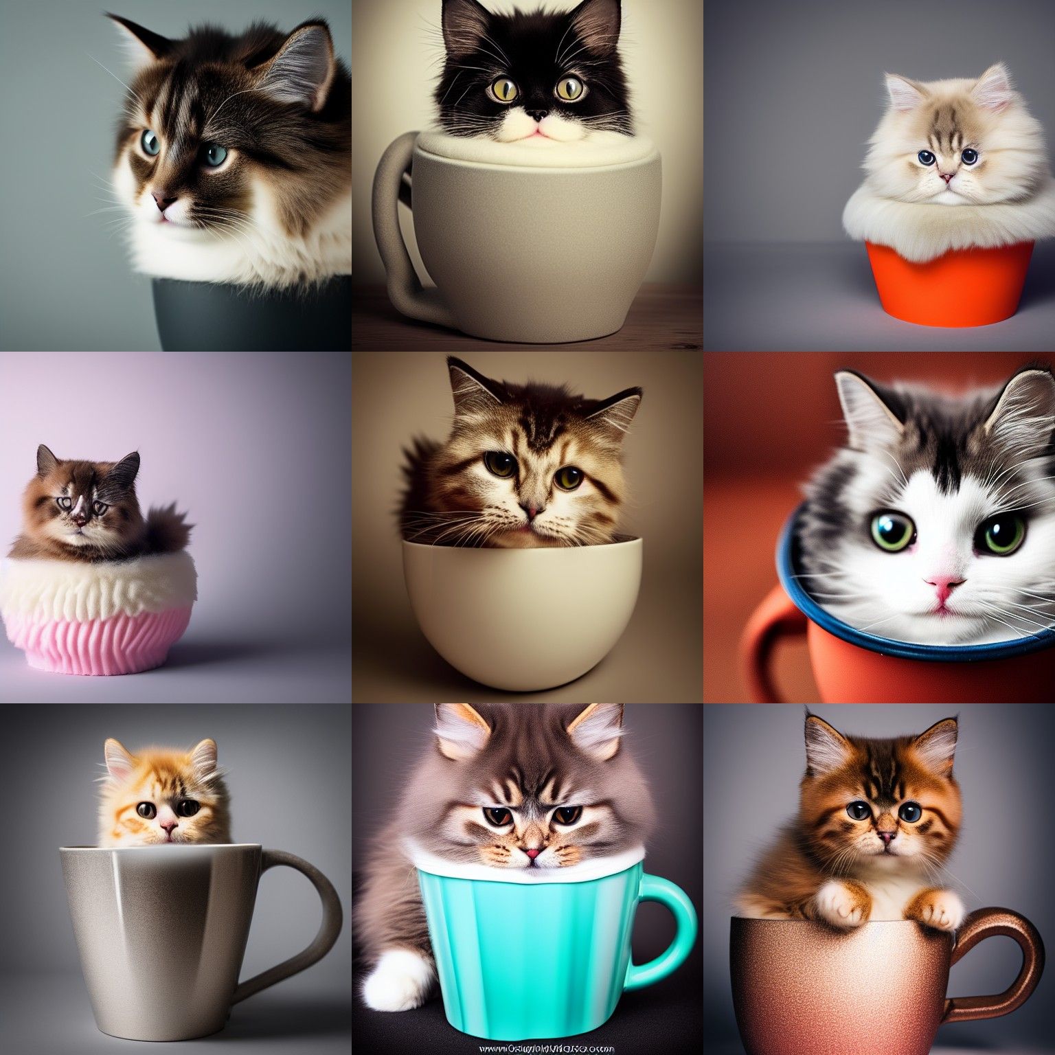 Cute Fluffy Cat in Cup: Professional Photo