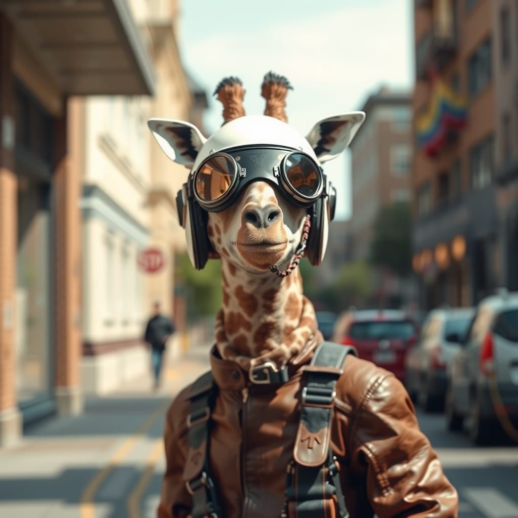 Giraffe Superhero Character Portrait in Panfuturism Style
