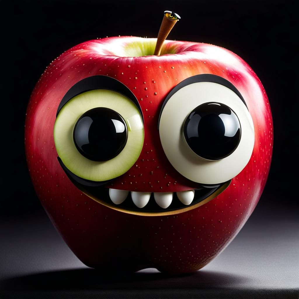 Cartoon Apple with Googly Eyes