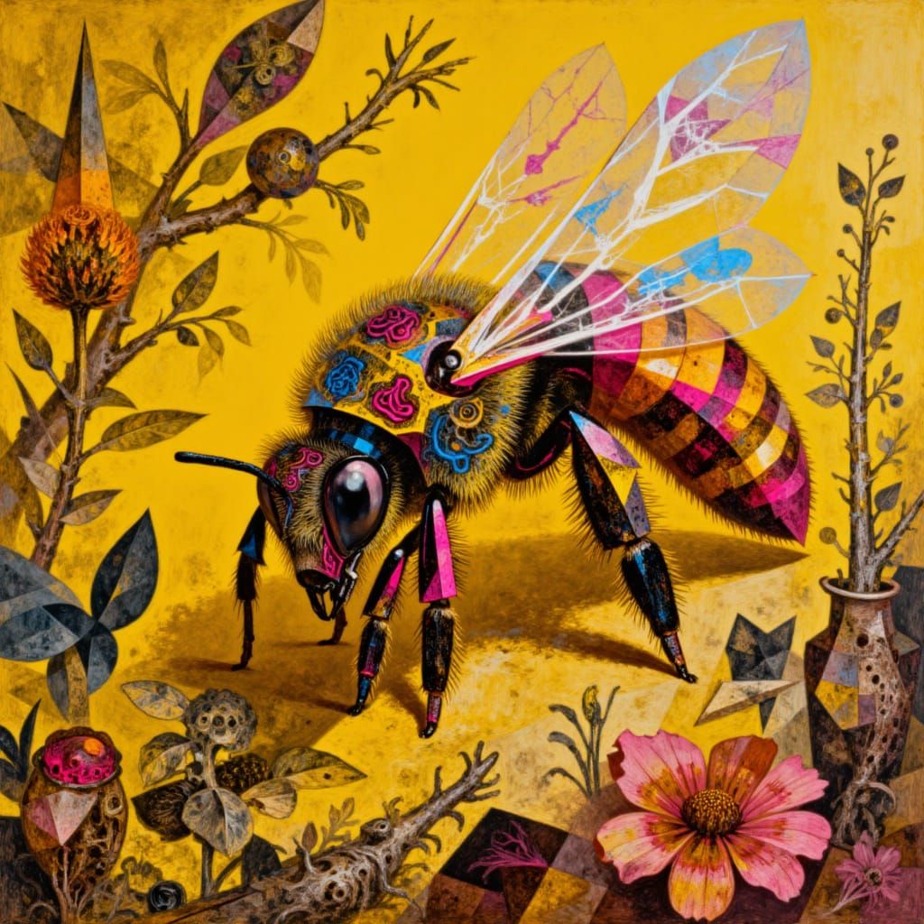 Abstract Bees and Honeycomb Artwork