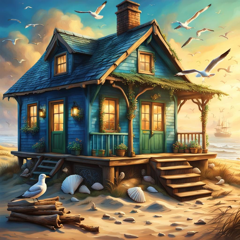 Cozy Beach Cottage in Dreamy Fantasy Style