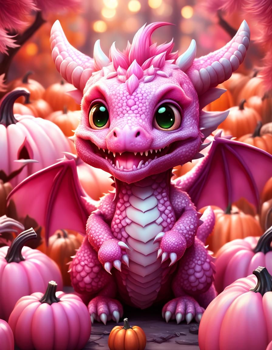 Chibi Pink Dragon Portrait in Digital Illustration