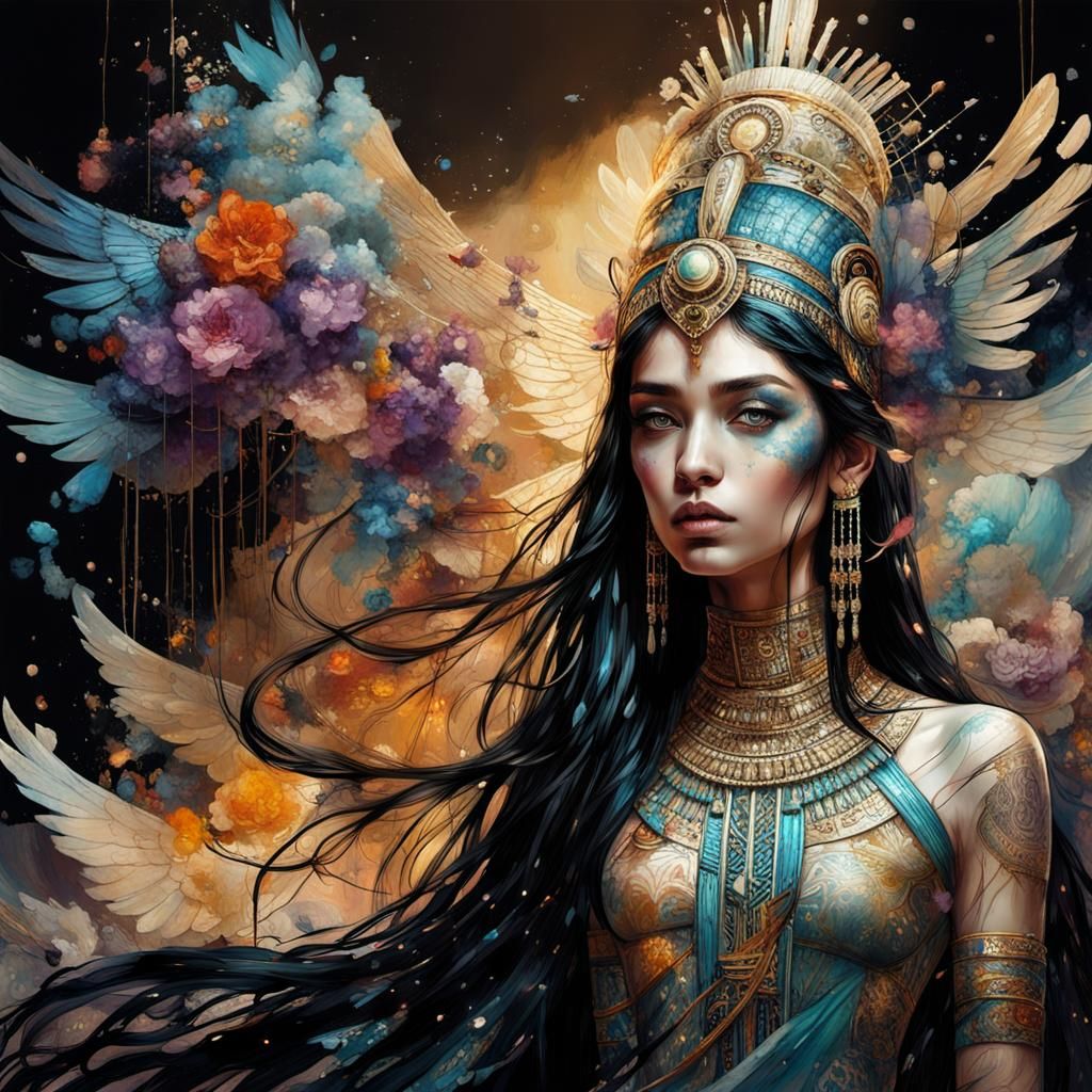 Egyptian Goddess in Dramatic Lighting, Maximalist Art