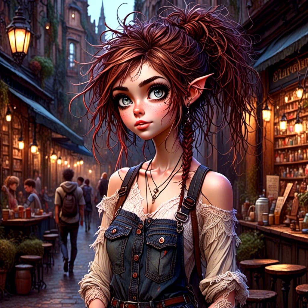 Stunning College Student in Cafe: Digital Painting