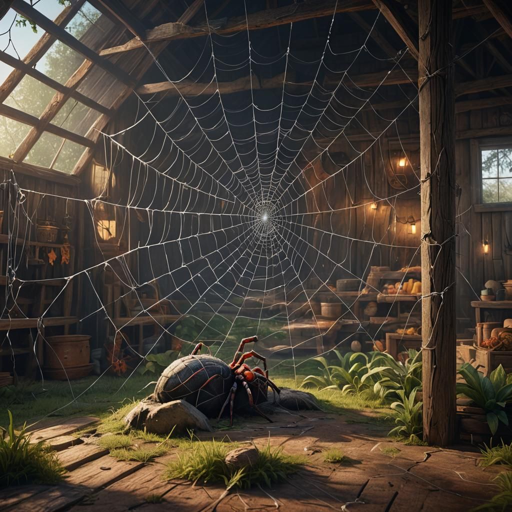 Charlotte's Web: Spiderweb in Barn, Detailed Matte Painting