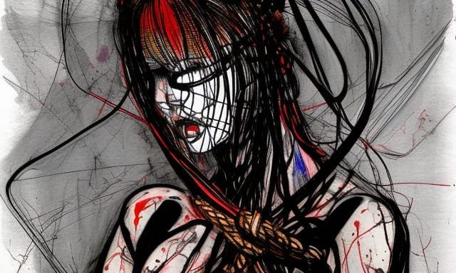 Psychedelic Shibari Woman with Bunny Features