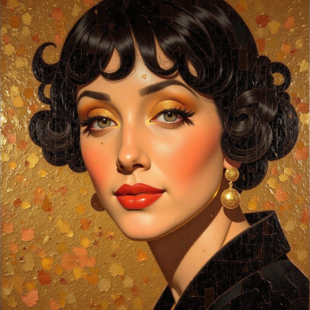 Art Deco Flapper Portrait in Oil Painting Style