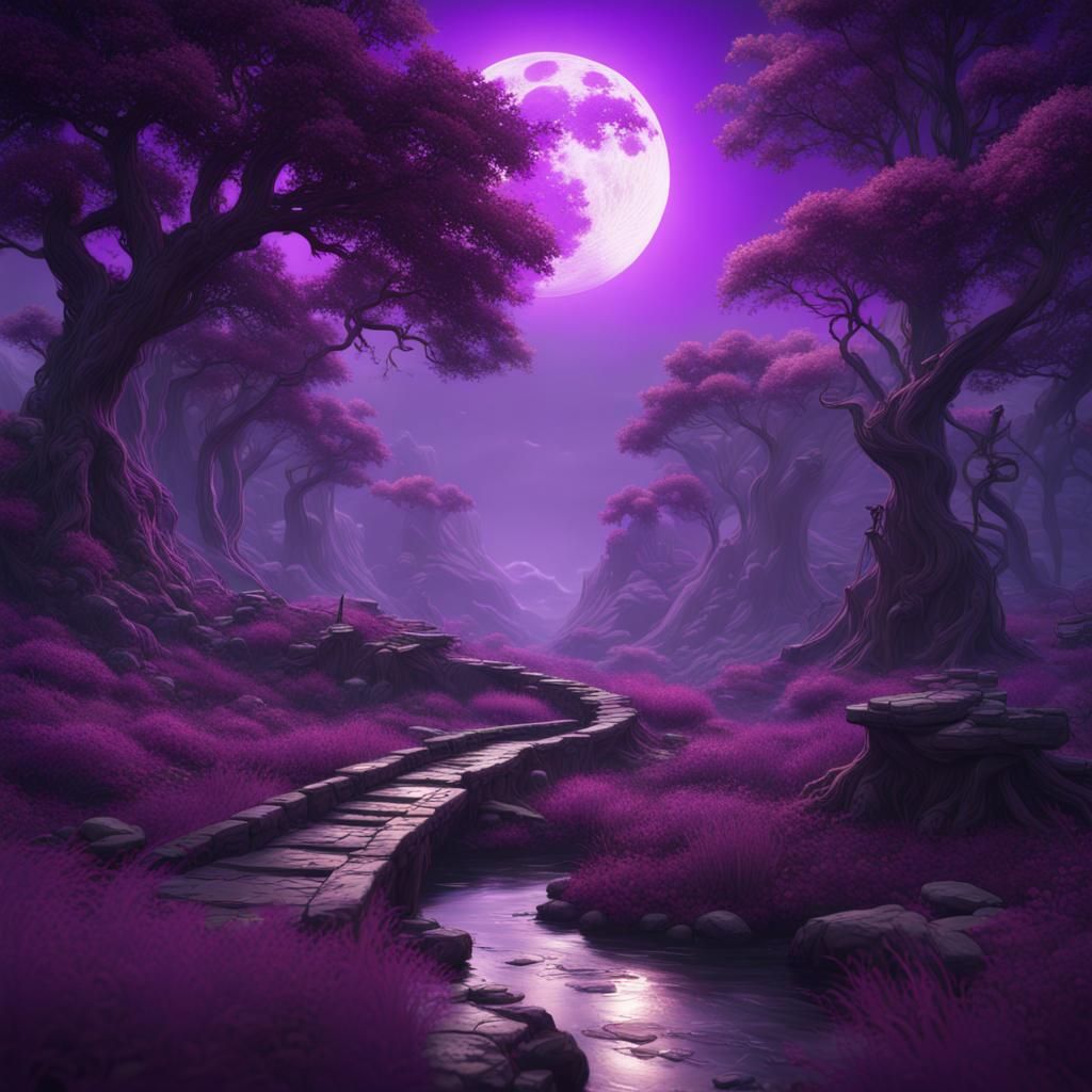 Purple Fox Gazing at Purple Moon: Fantasy Concept Art