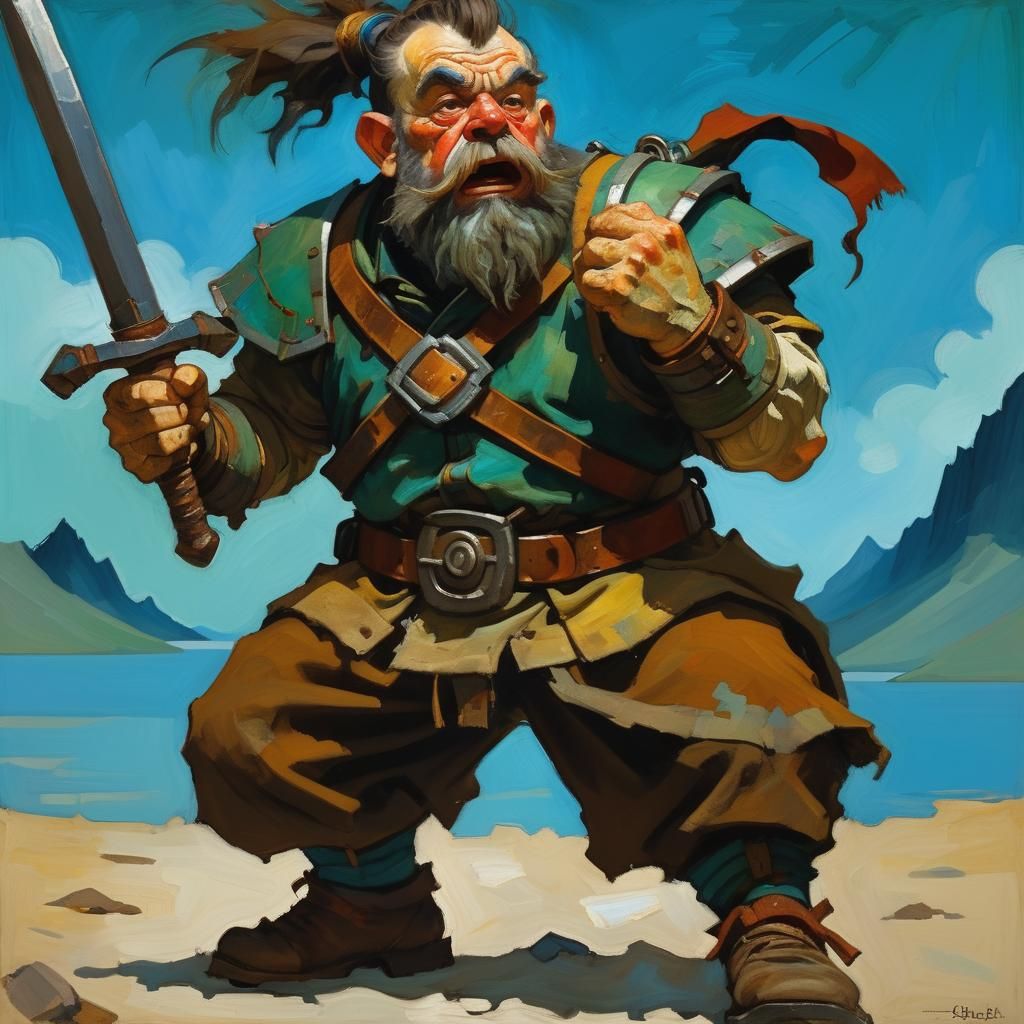 Dwarf Warrior in Expressionist Style
