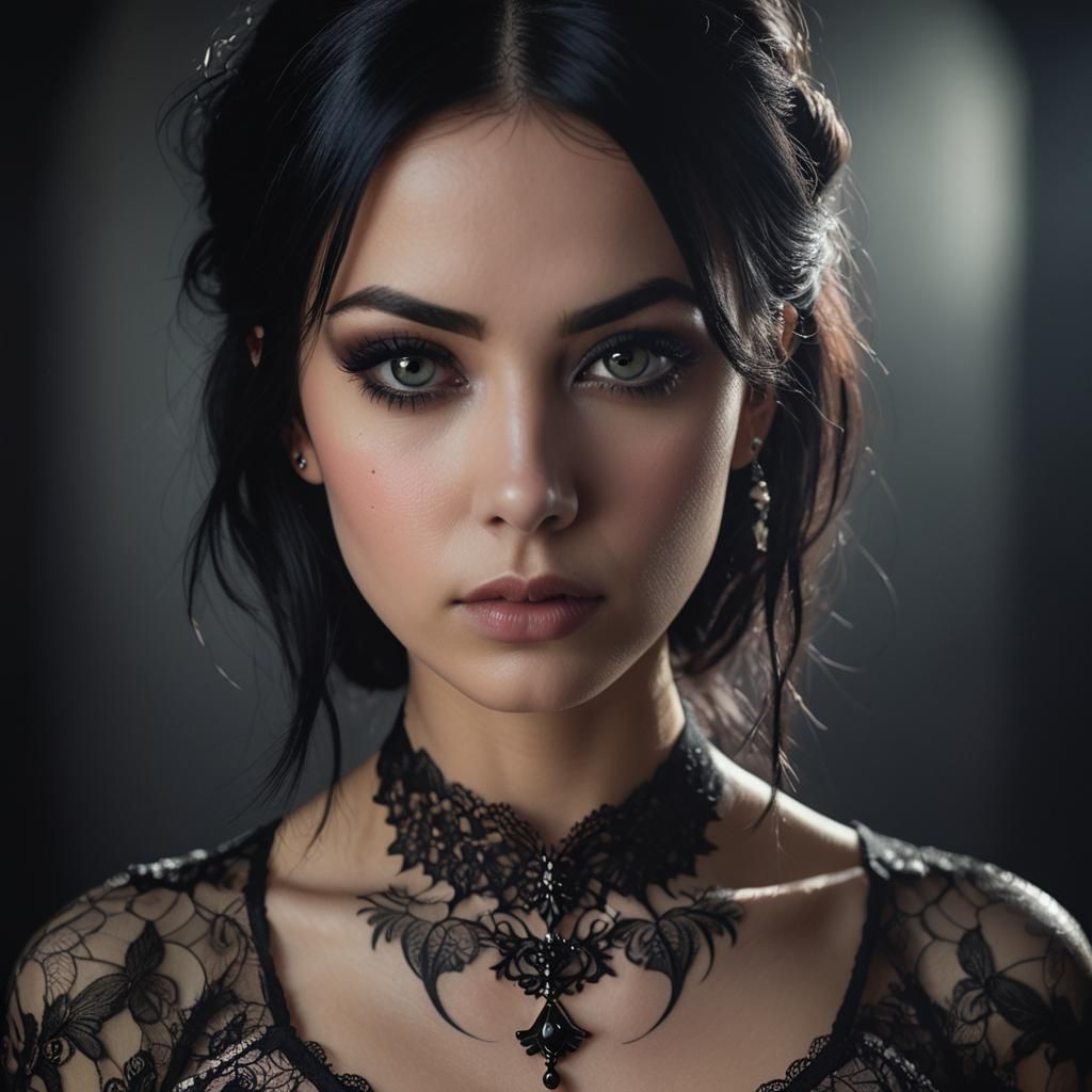 Gothic Portrait of Girl with Tattoo in Pastel Colors