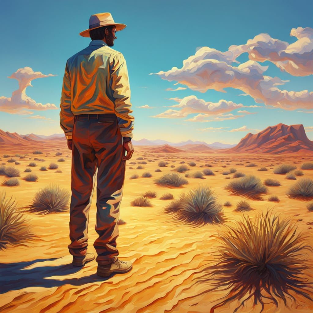 Desert Solitude: A Sweaty Surrealist Oil Painting