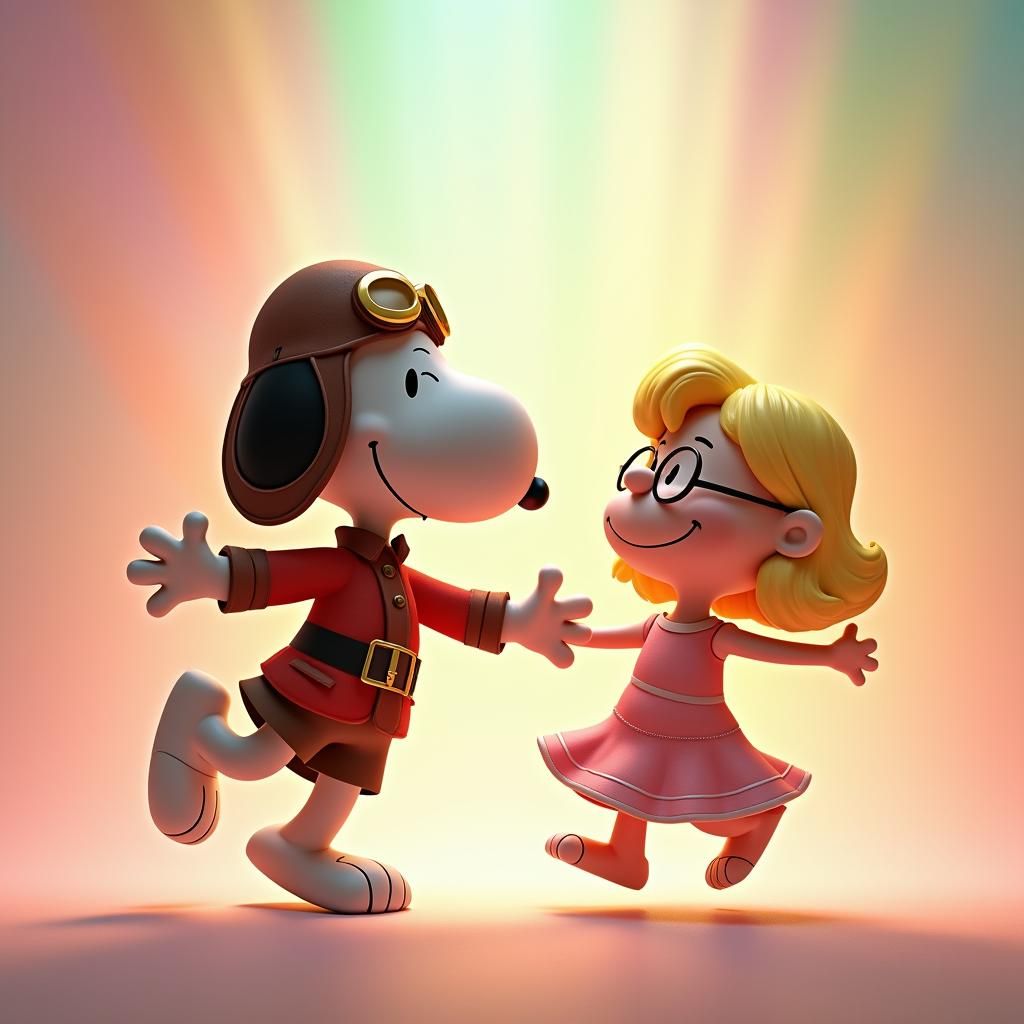 Snoopy Dances with Girl in Pixar Disney Style