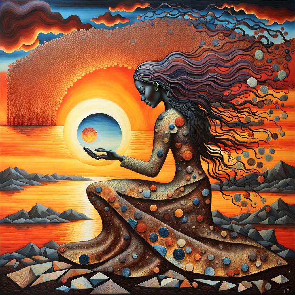 Surreal Bio Art Sculpture: Woman at Sunset