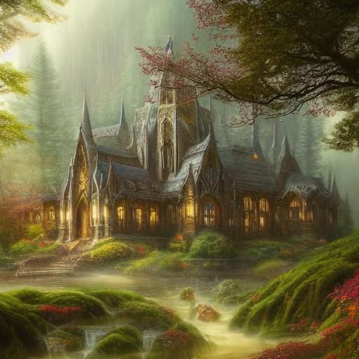 Elvish Home in Misty Forest: Magical Realism