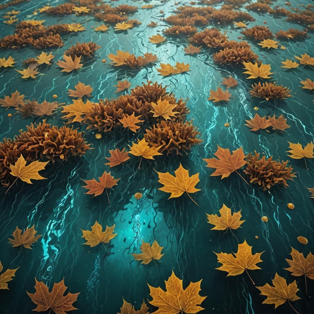 Surreal Underwater Autumn Road in Quantum Storm