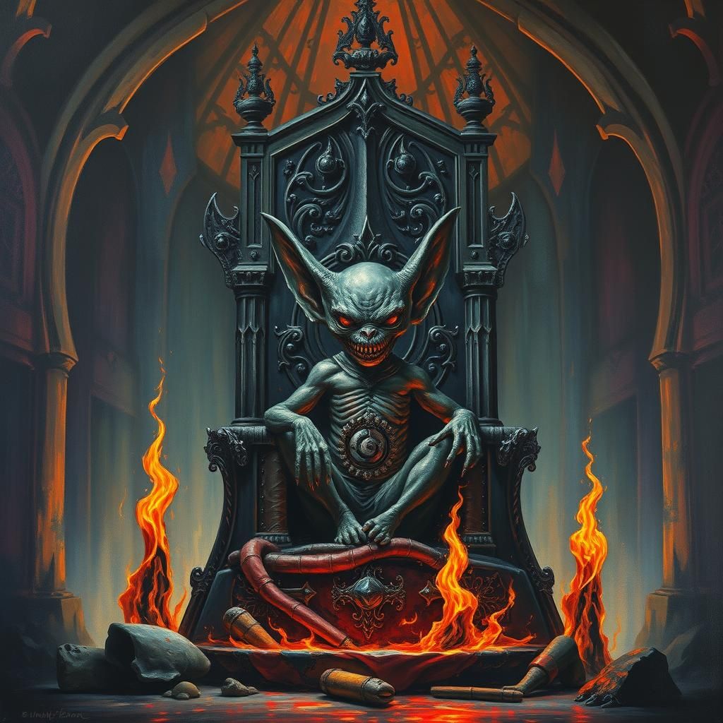 Kobold on Throne in Heavy Metal Impasto Style