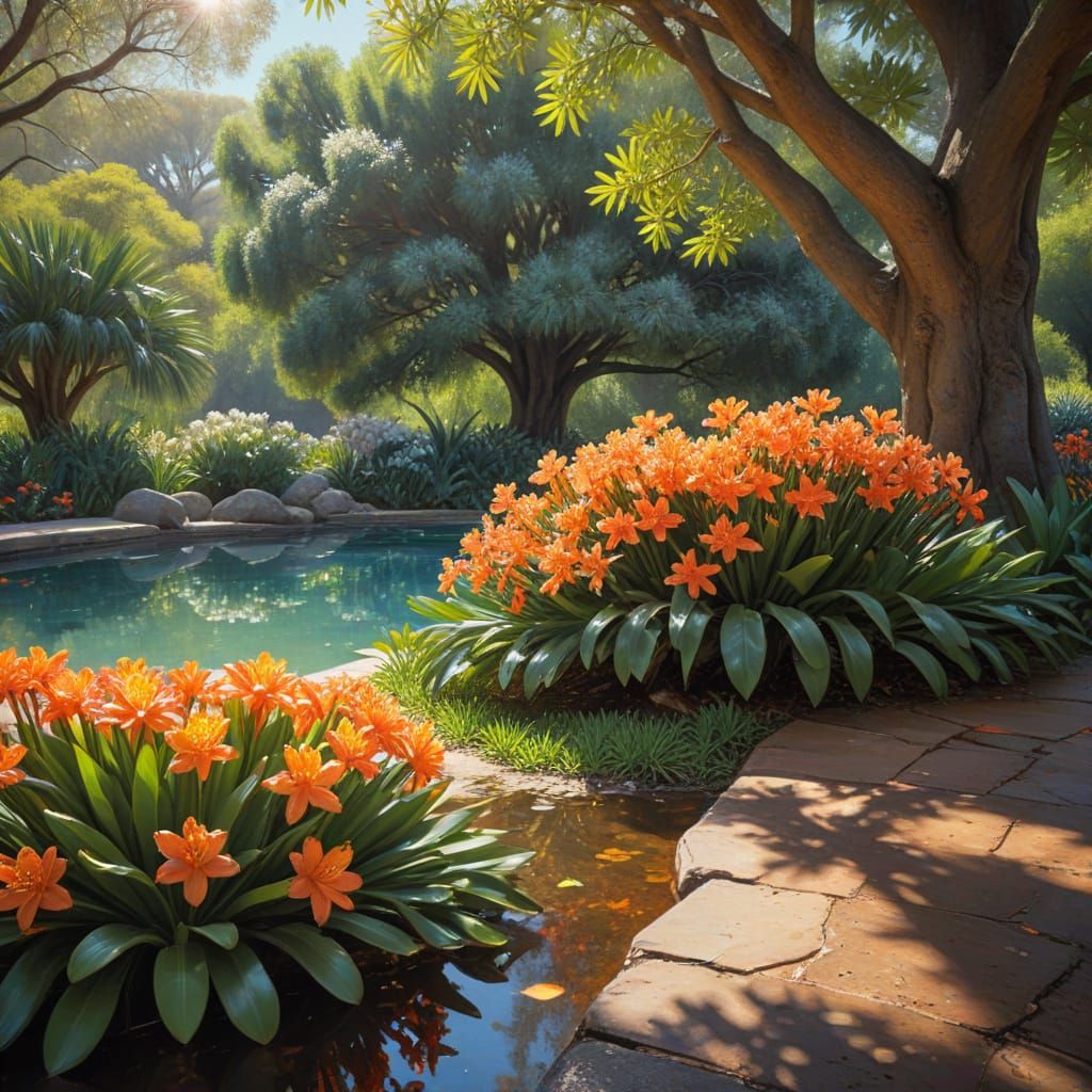 Impressionist Clivias Bloom Under Oak Tree