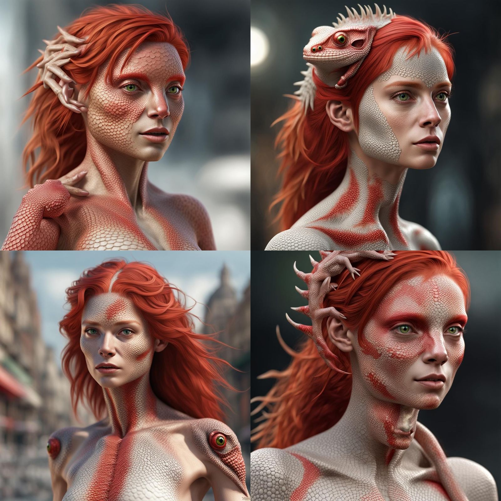 Red-Haired Lizard Woman in High Detail