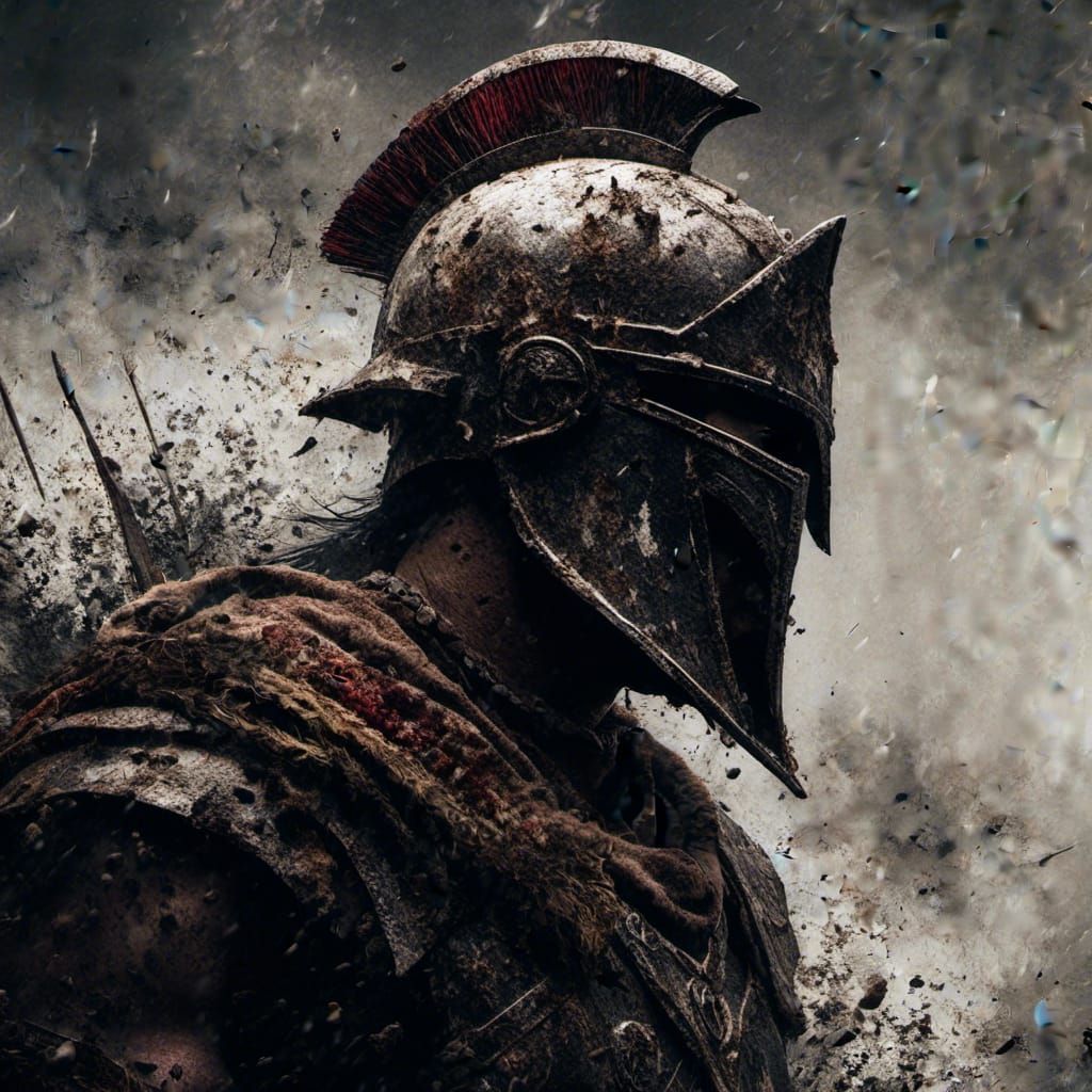 Rugged Spartan Warrior Emerging from Battle
