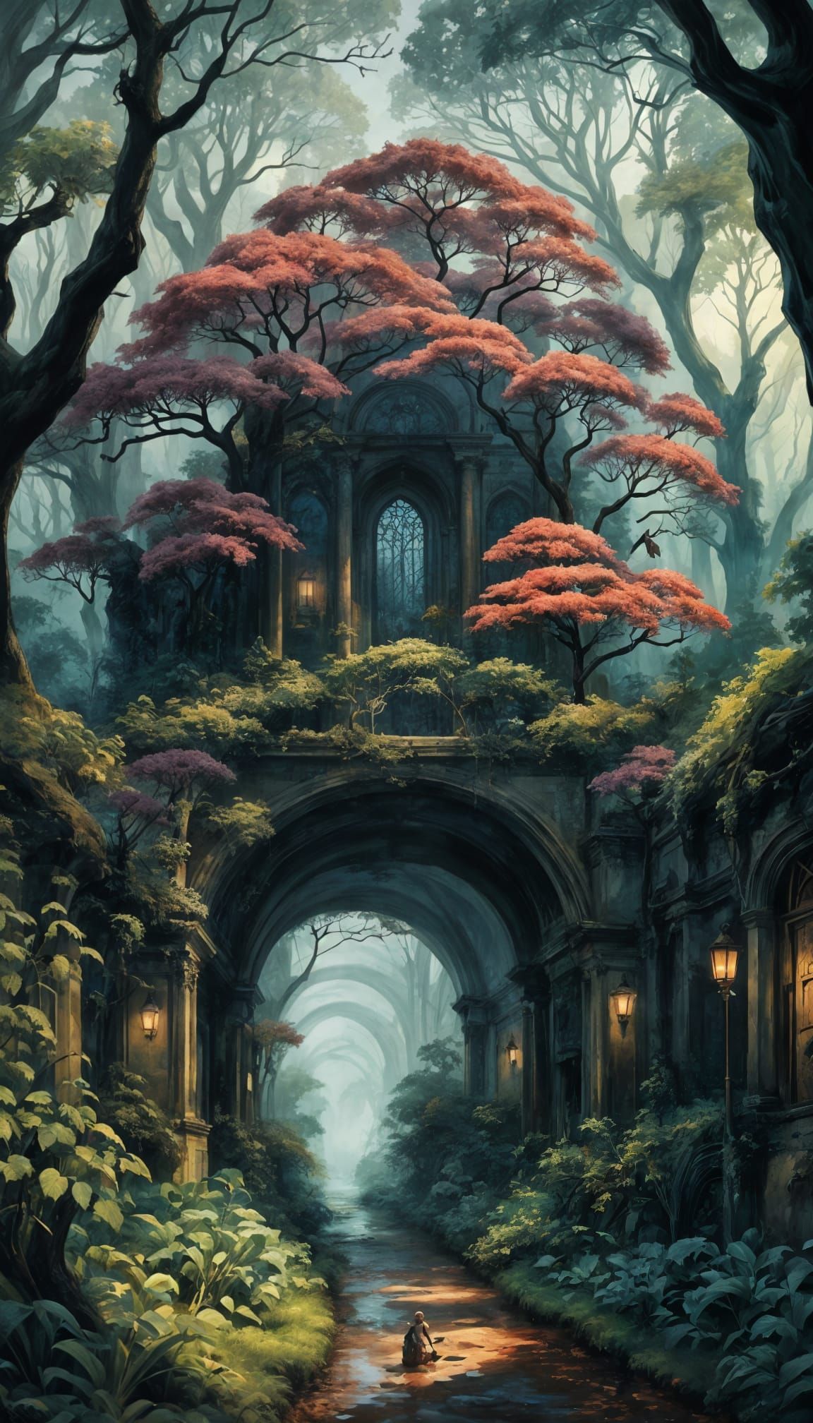 Glittering Midnight Garden: A Maximalist Digital Painting