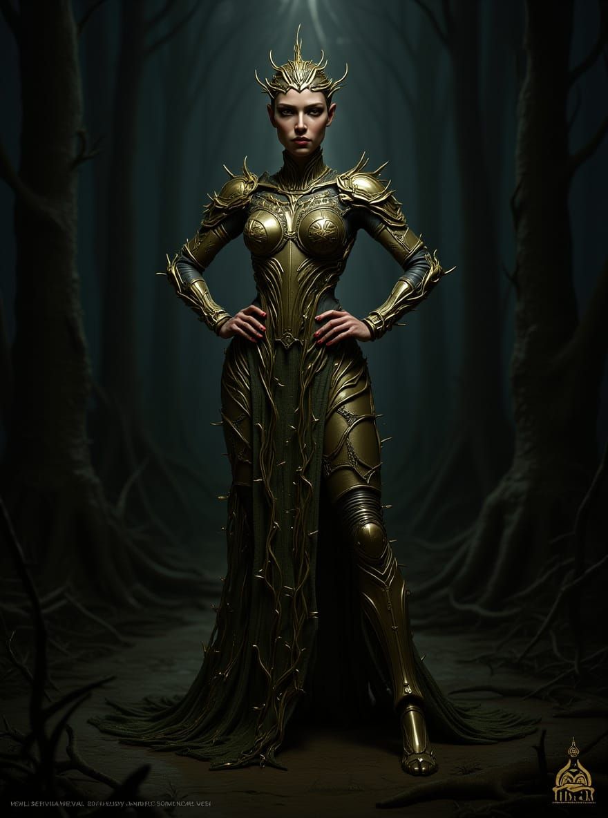 Biomechanical Rose Woman in Dystopian Landscape