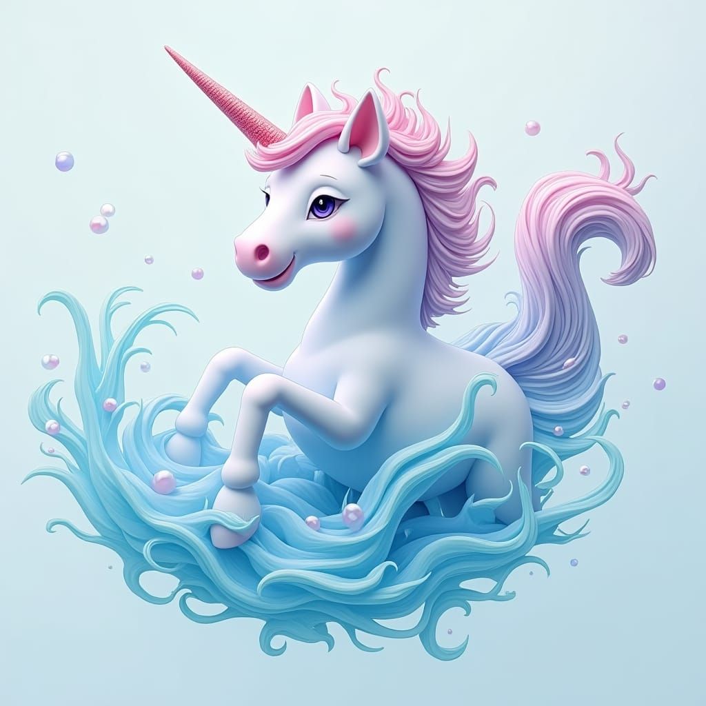 Pastel Unicorn in Iridescent Ocean as Abstract Vector