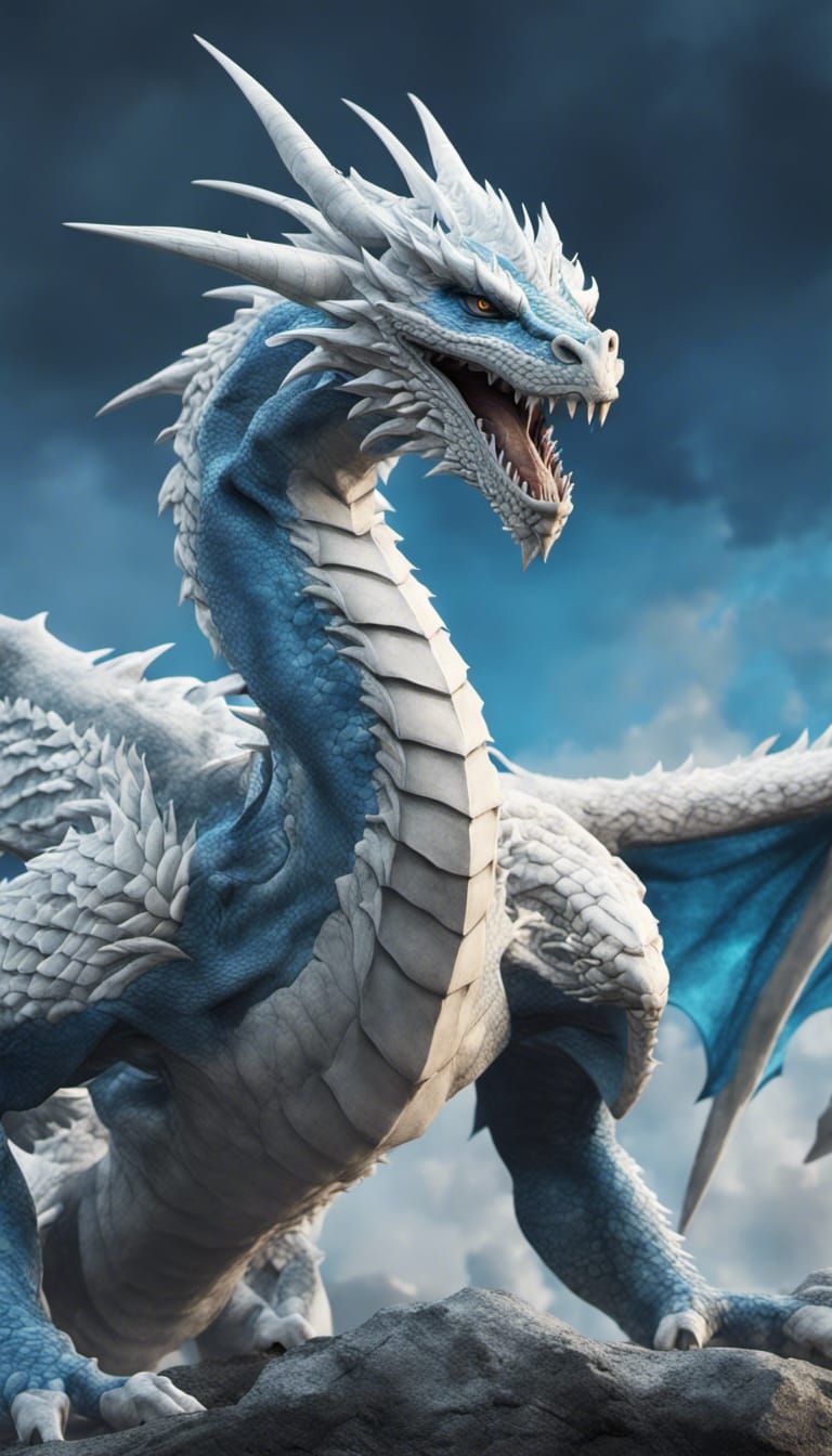 Blue-Eyes White Dragon Fantasy Concept Art
