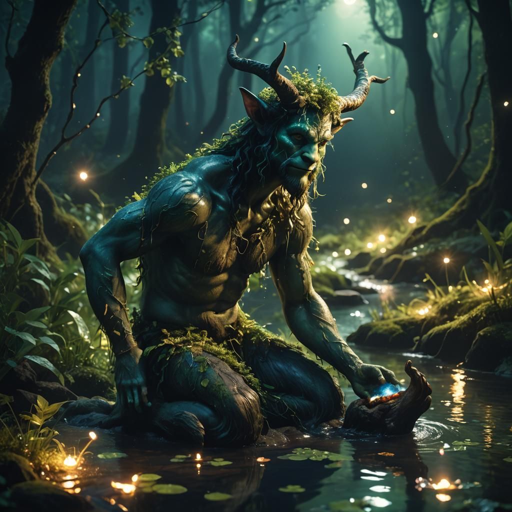 Satyr in Mystic Forest at Night: Unreal Engine 5