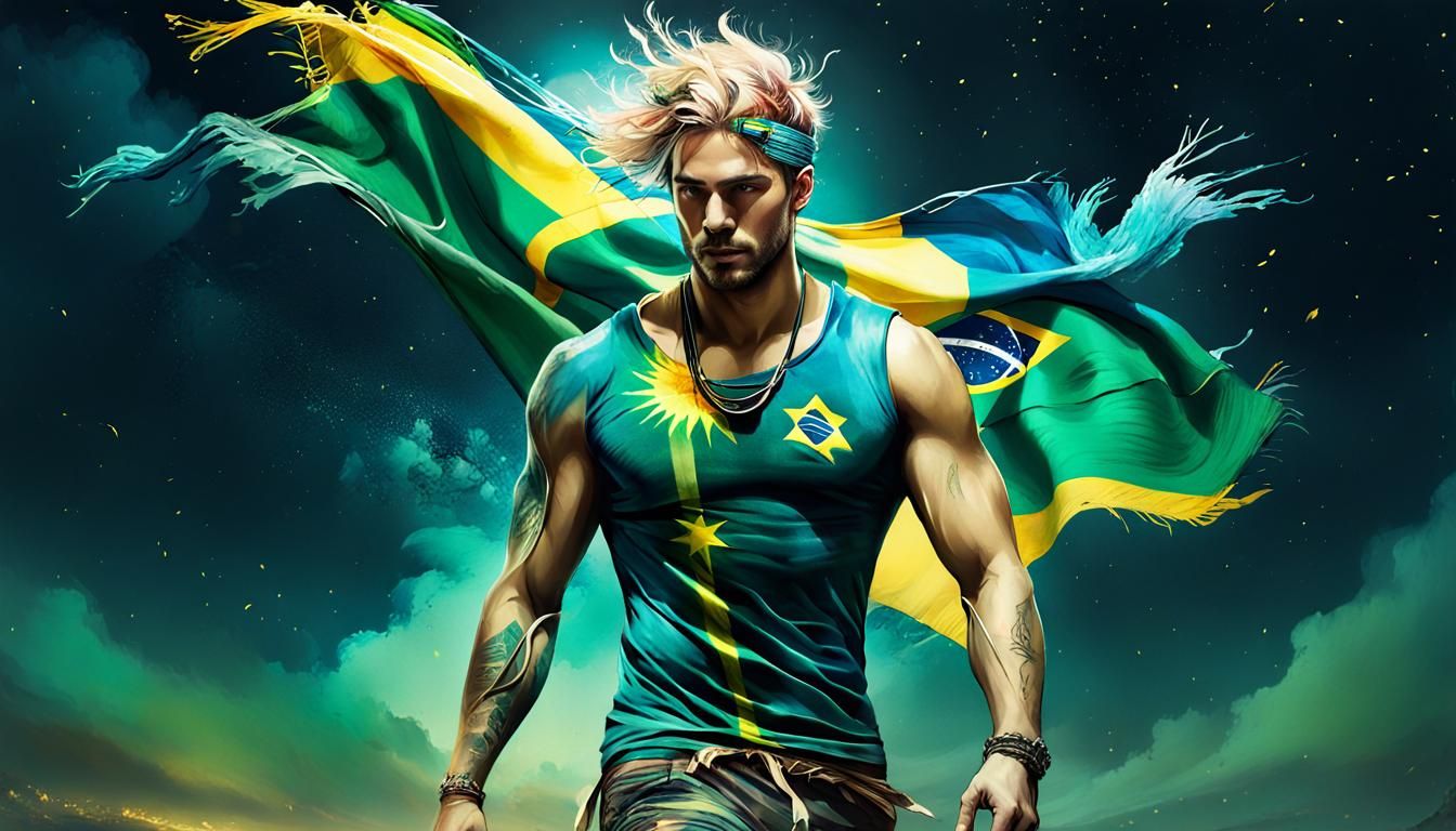 Brazilian Man on Rio Beach in Bioluminescent Style