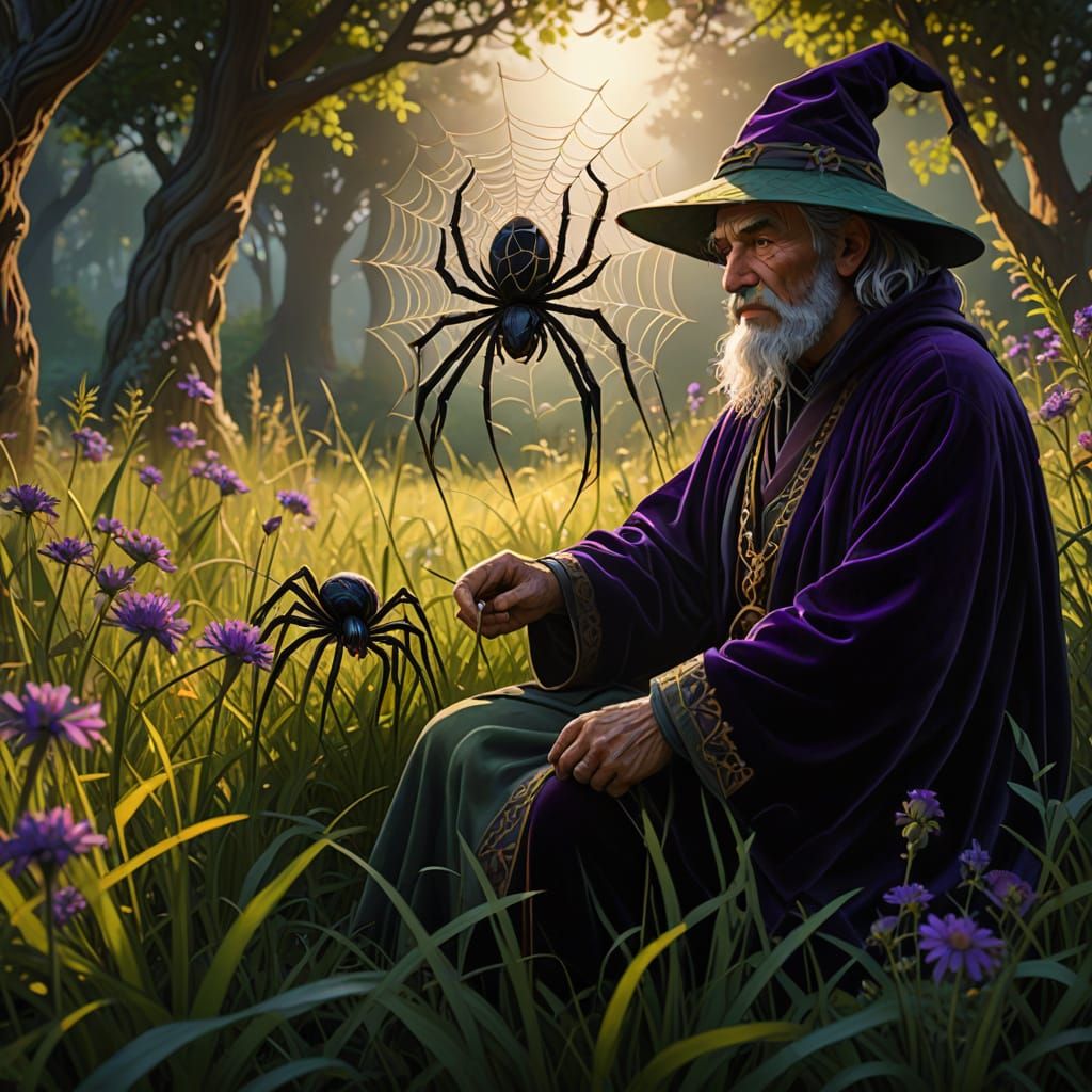 Whimsical Spider Professor Teaches Young Spiders in Vibrant,...