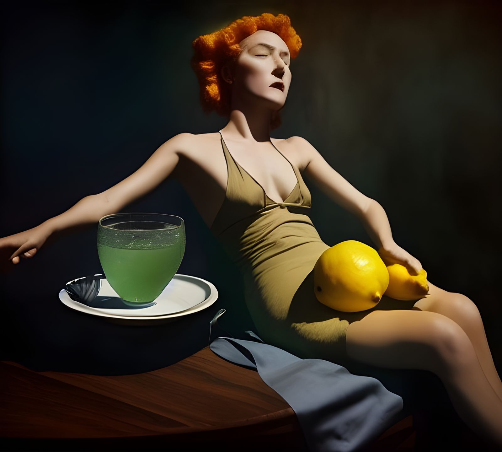 Surreal California Pool Scene with Lemonade