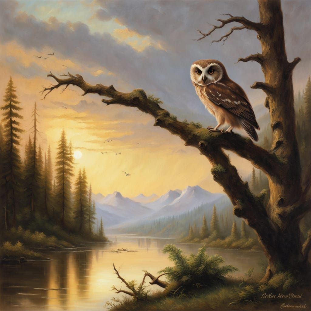 Majestic Northern Saw-whet Owl in Warm Golden Light