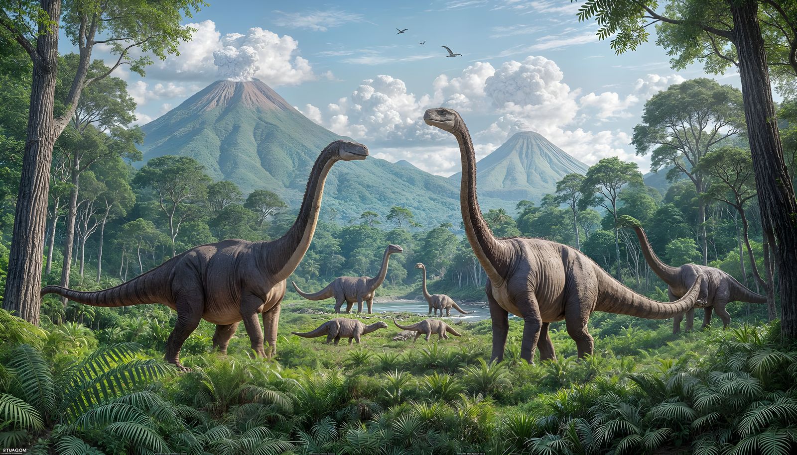 Jurassic Landscape with Dinosaurs: A Prehistoric World