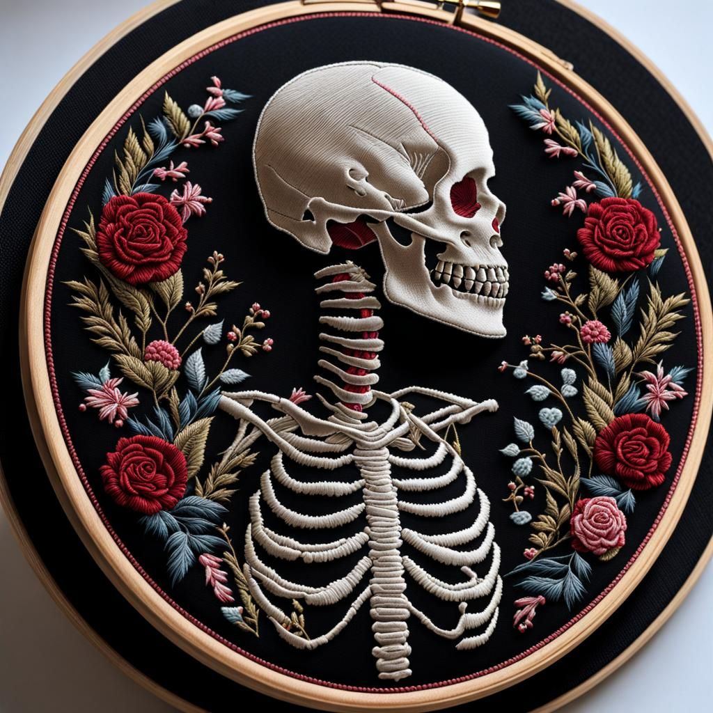 Macabre Embroidery: Anatomical Skeleton in Dark Academia Sty...