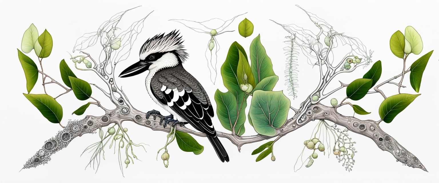 Kookaburra in Eucalyptus with Fractal Elements
