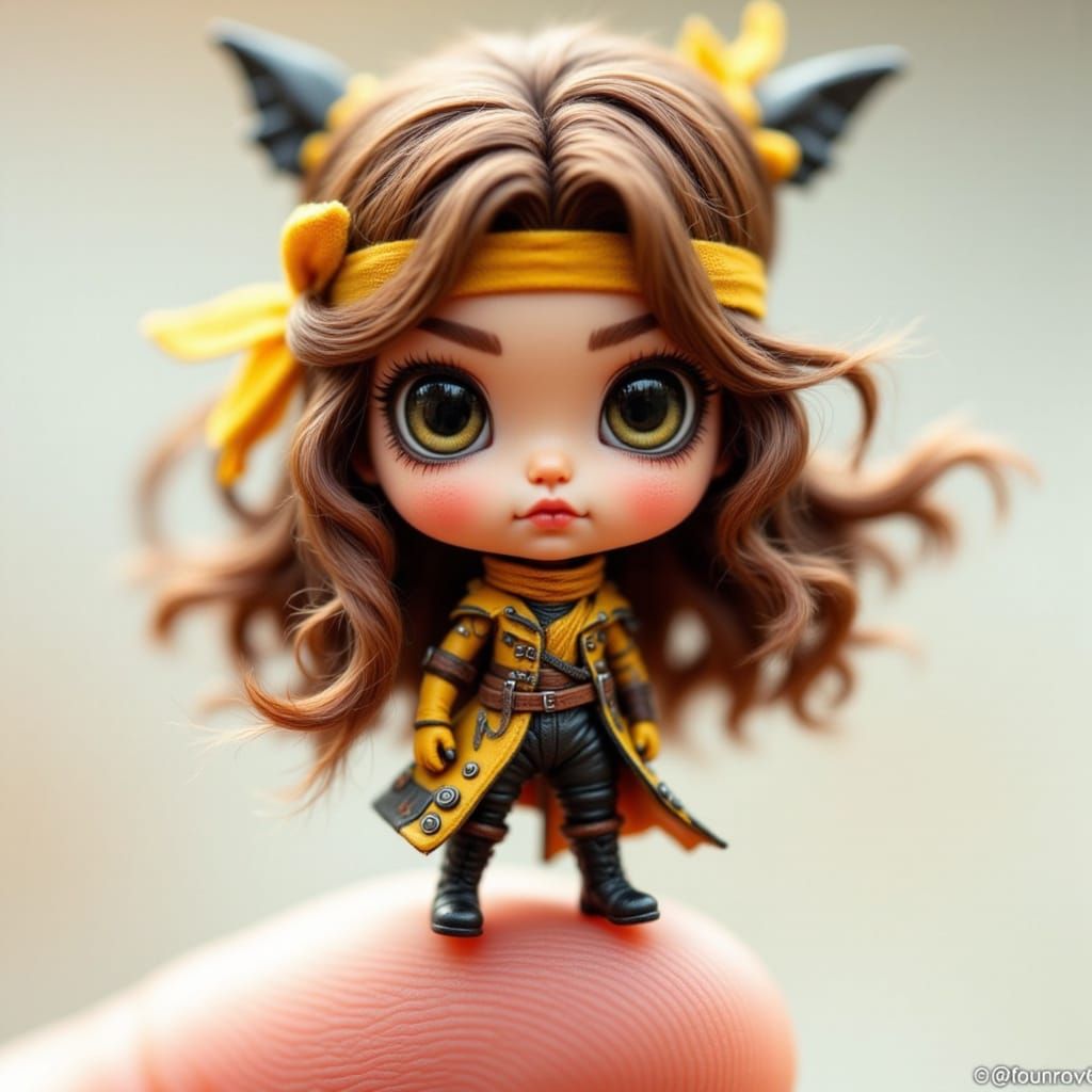 Tiny Ninja on Fingertip in Comic Book Style