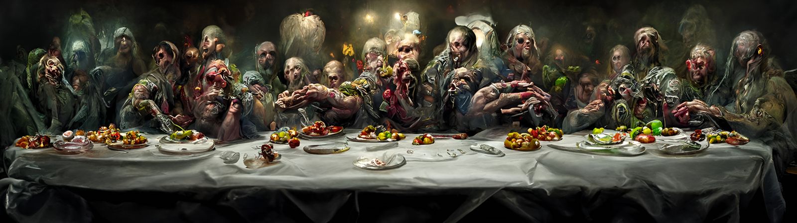 Terrifying Zombie Last Supper in Hyperrealistic Style
