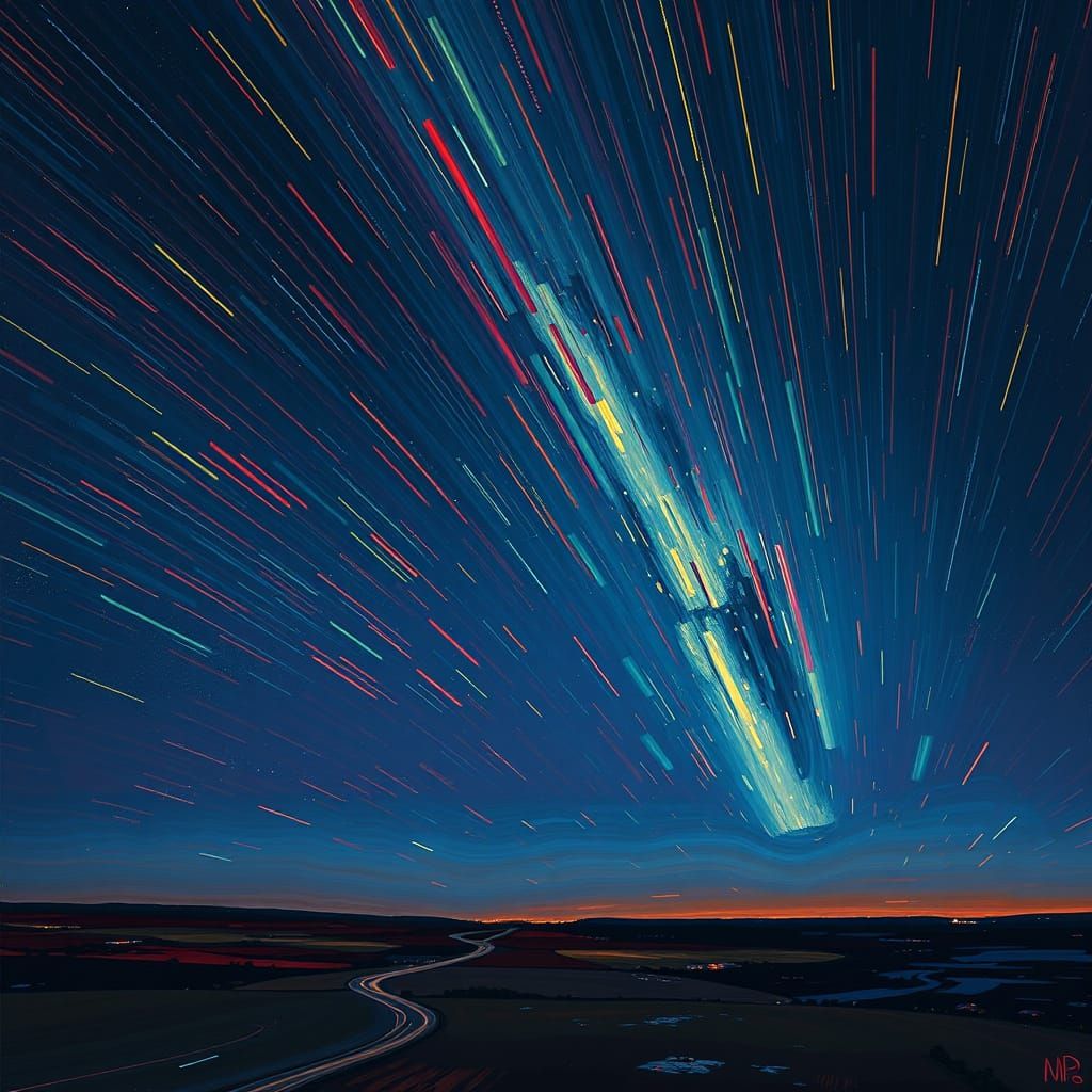 Meteor Shower in Dreamy Impressionist Style