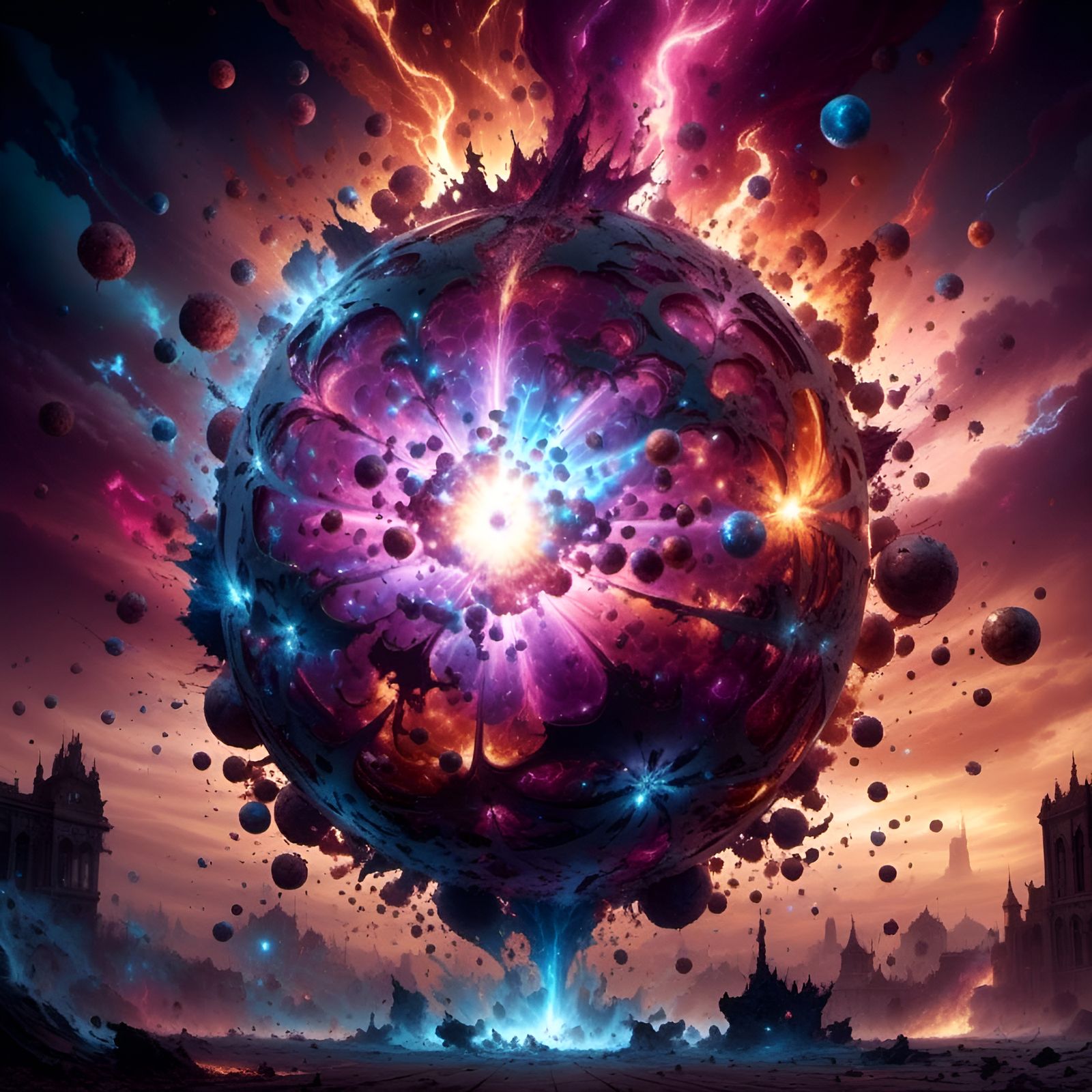 Entropy Explosion Digital Art with Magical Orbs