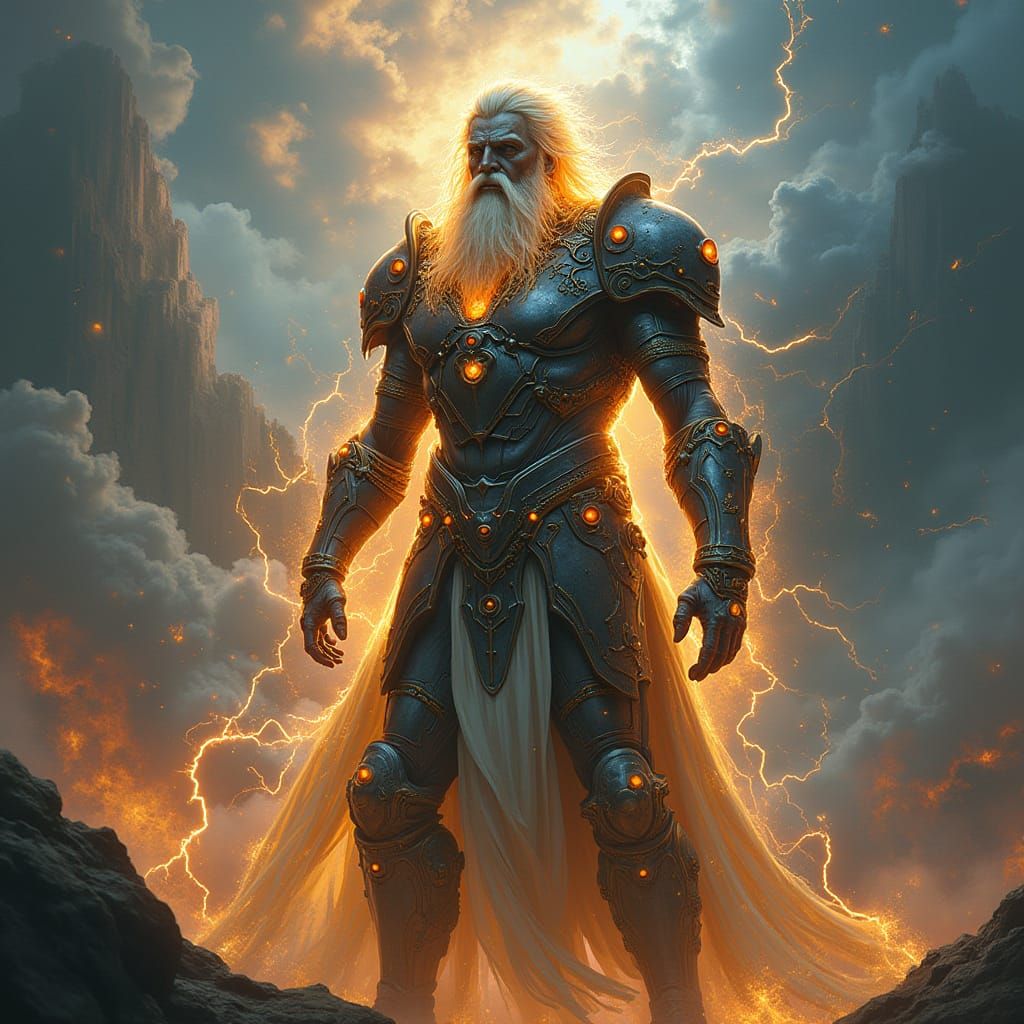 Zeus in Electrified Armor in Apocalyptic Battle