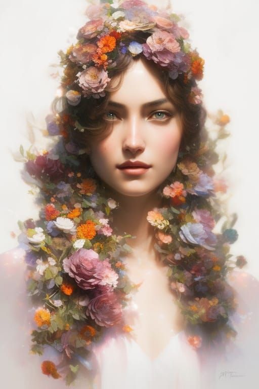 Woman with Flower Crown: Hyperdetailed Portrait