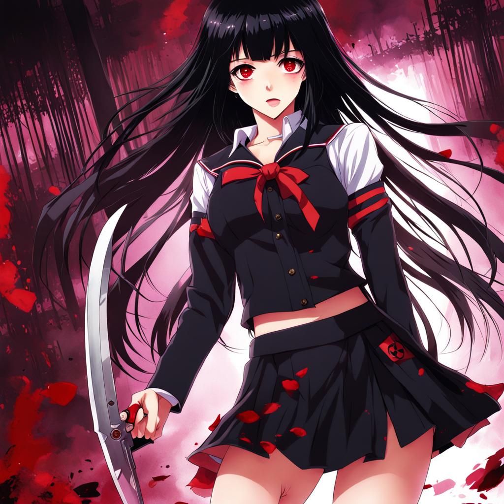 Lovesick Yandere with Knife in Anime Style
