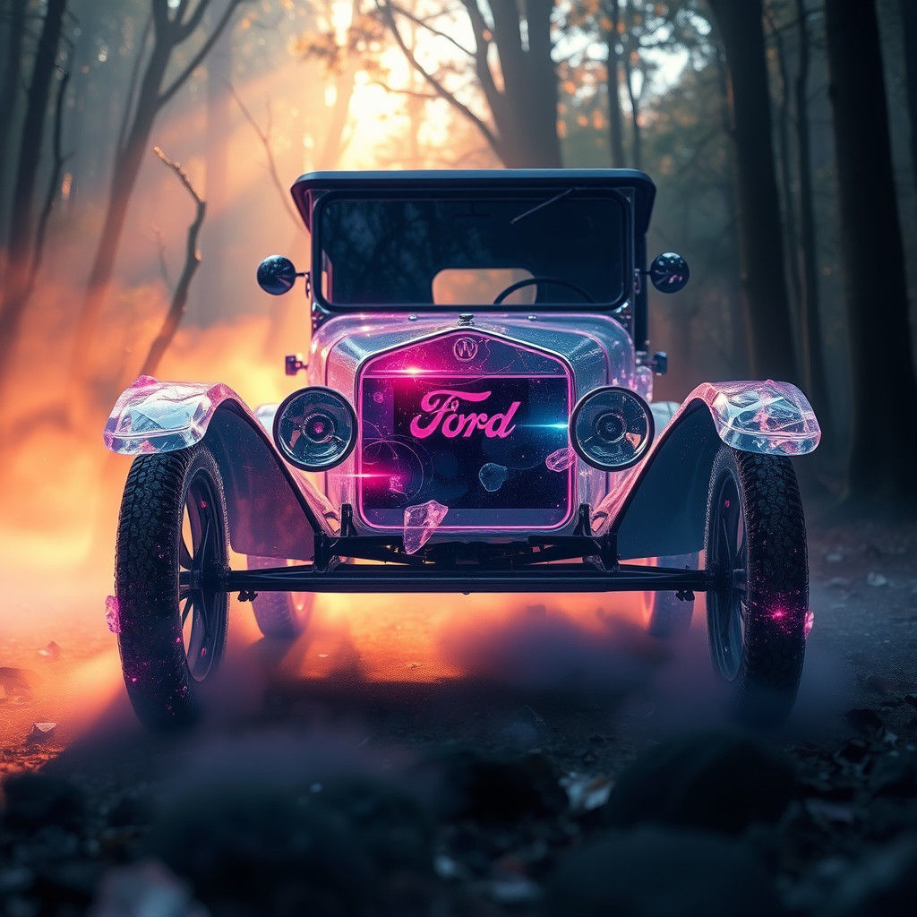 Crystalline Ford T in Misty Forest