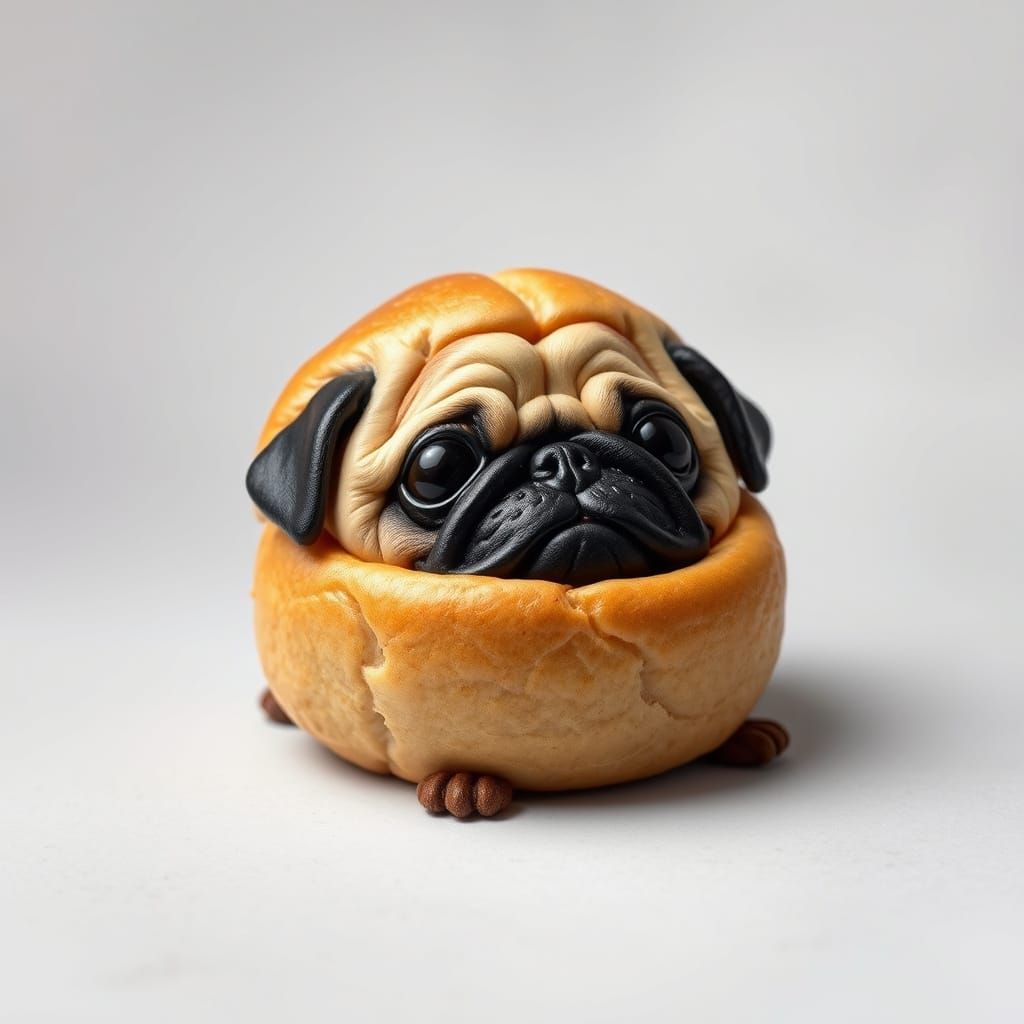 Pug Sculpture Made of Bread Bun