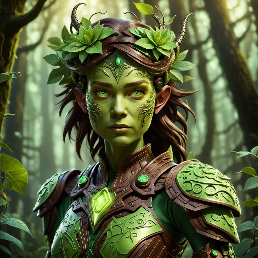 Enchanted Plant Woman in Forest, Digital Art