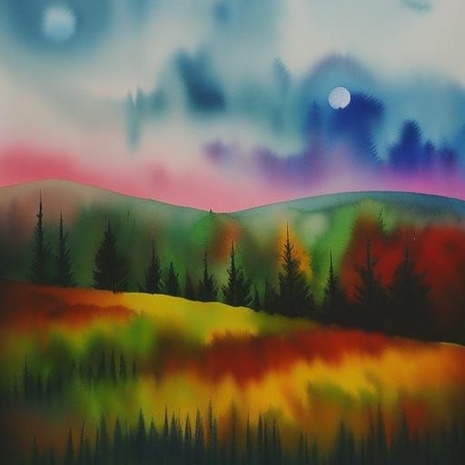 Dreamlike Seasons Transition in Watercolor Style