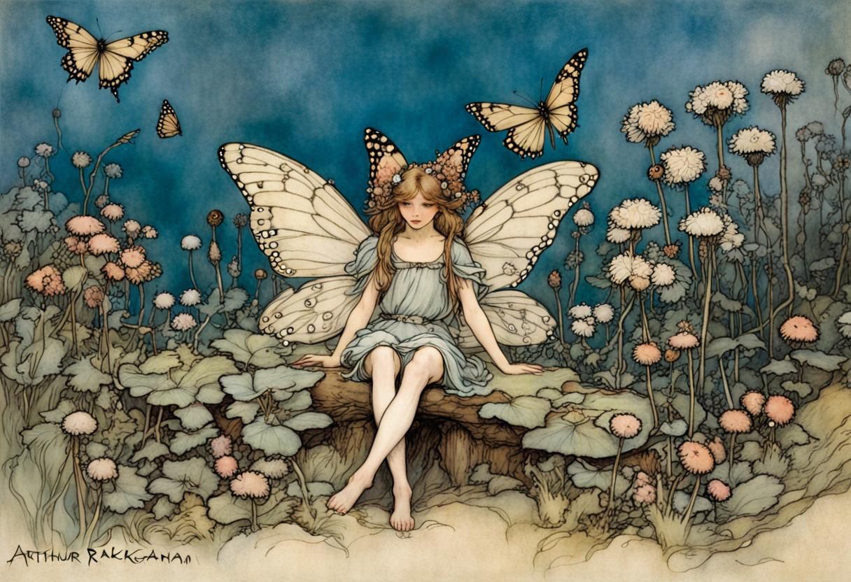 Butterfly  fairy flower garden, by arthur rackham